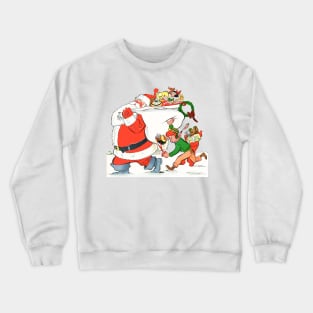 A boy cuts Santa's gift bag with scissors to steal toys on Merry Christmas night in the snow Retro Vintage Comic Cartoon Crewneck Sweatshirt